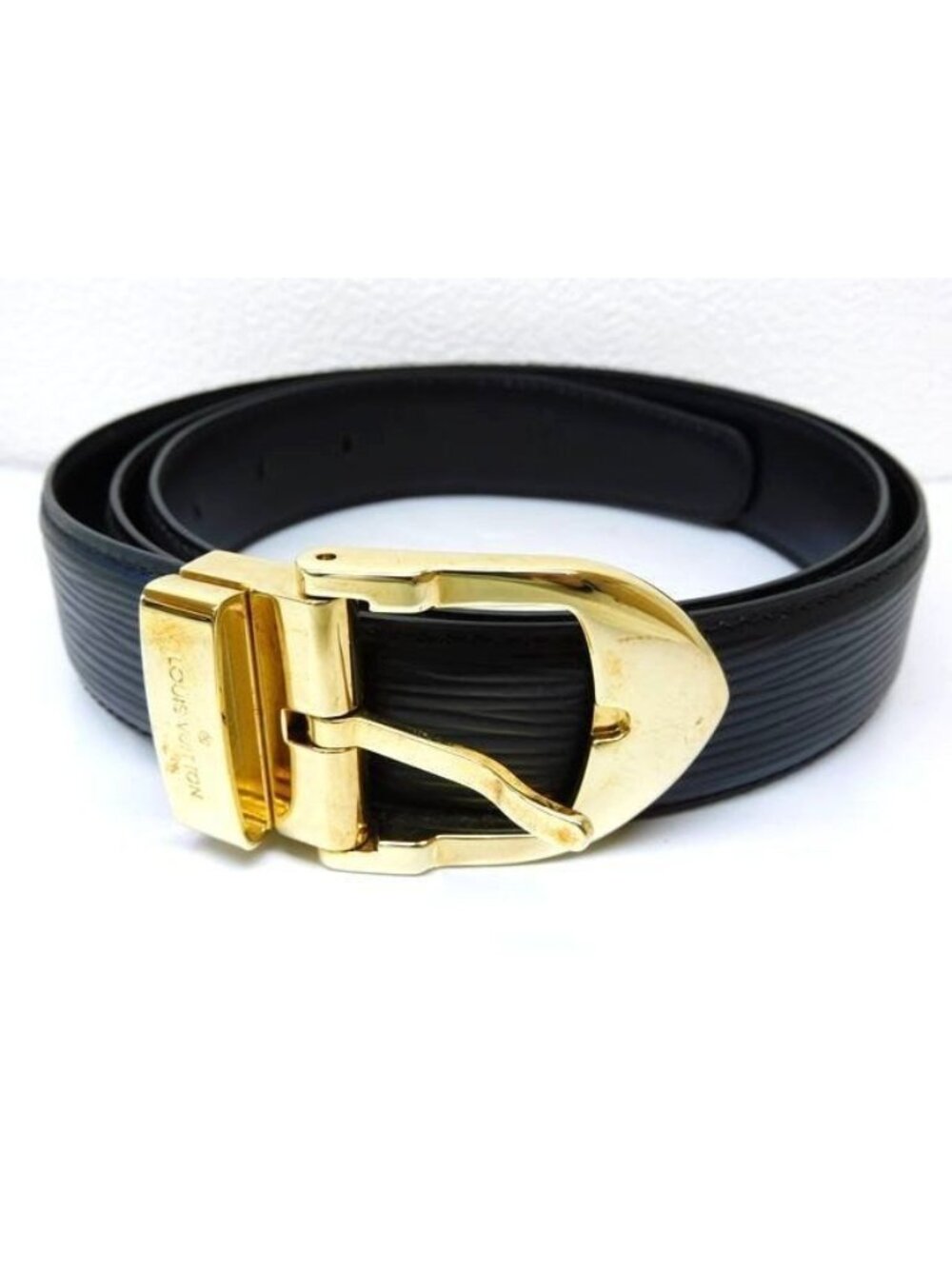 Louis Vuitton Ceinture Classic Epi Noir Black Gold Logo Belt Waist